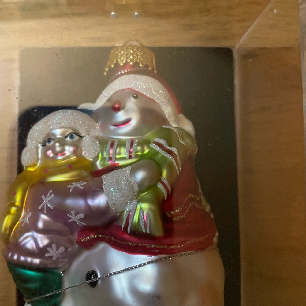 NWT White and Red Glass Snowman Christmas Ornament